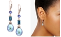 EFFY Collection EFFY&reg; Blue Cultured Freshwater Pearl (12 x 10mm), Multi-Gemstone (1-3/4 ct. t.w.) & Diamond (1/8 ct. t.w.) Drop Earrings in 14k Rose Gold
